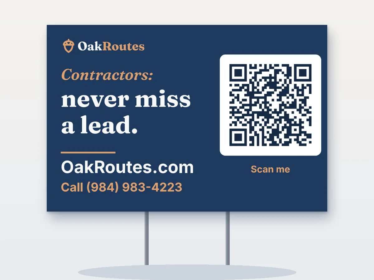 OakRoutes sample 18 by 12 inch job-site yard sign